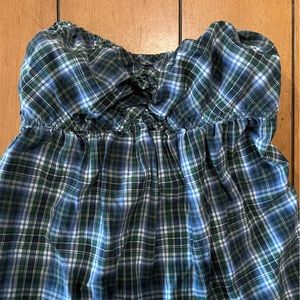 Vintage Abercrombie & Fitch strapless plaid green and blue top